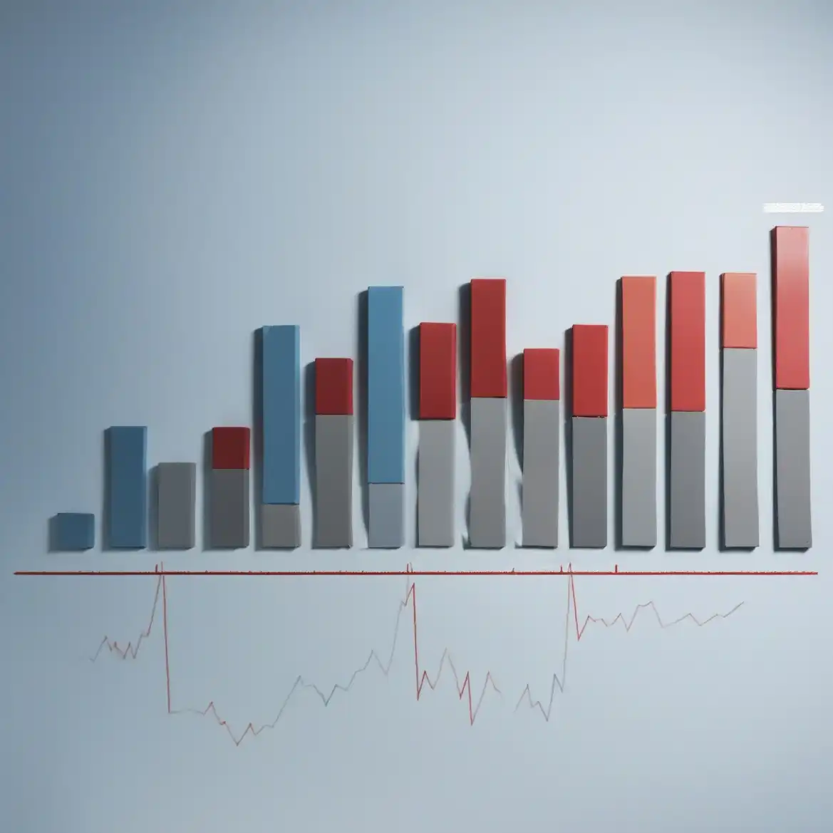 3D bar chart with rising columns and a line graph underneath.